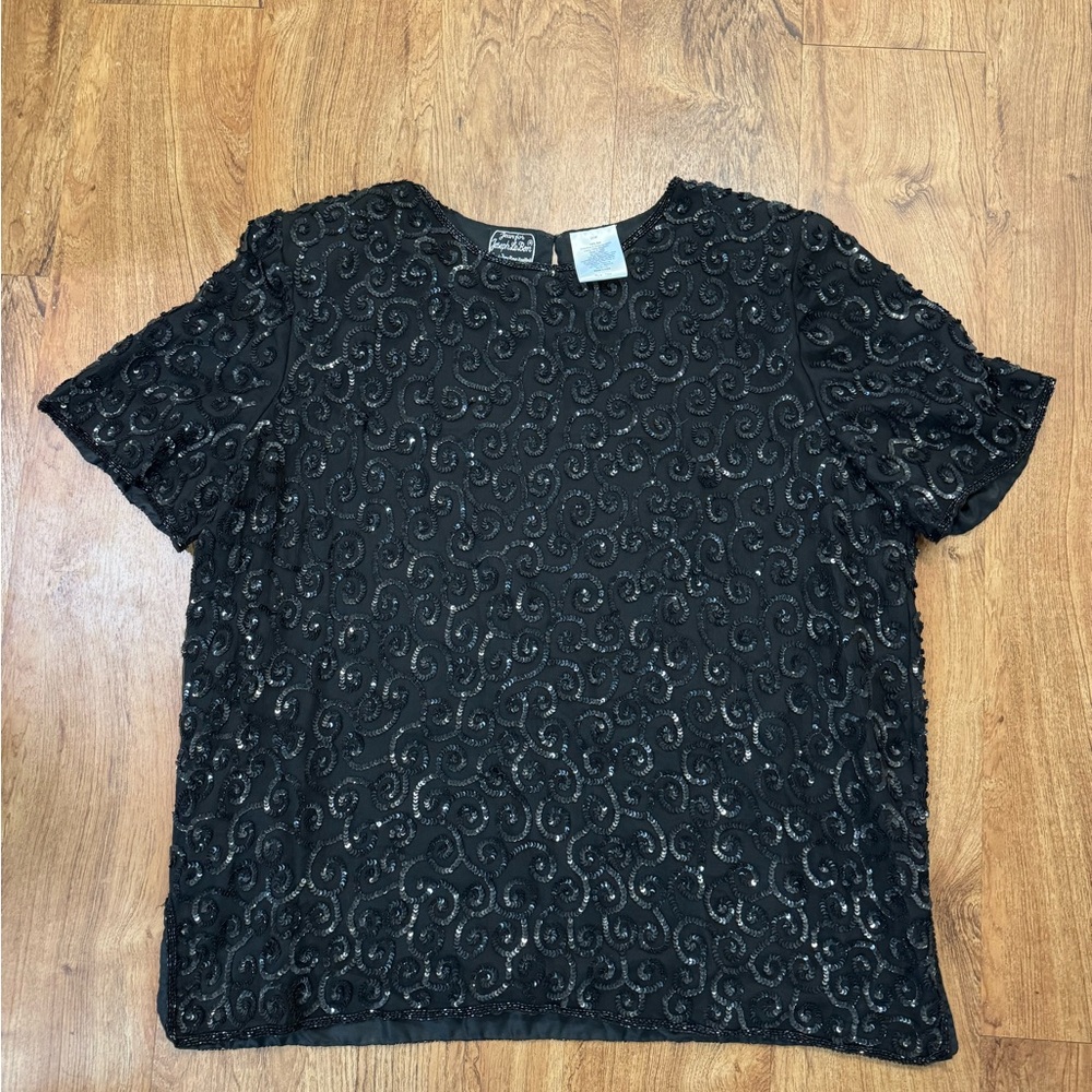 Jean for Joseph Le Bon Vintage Women’s 22W Black Silk Embroidered Blouse Top